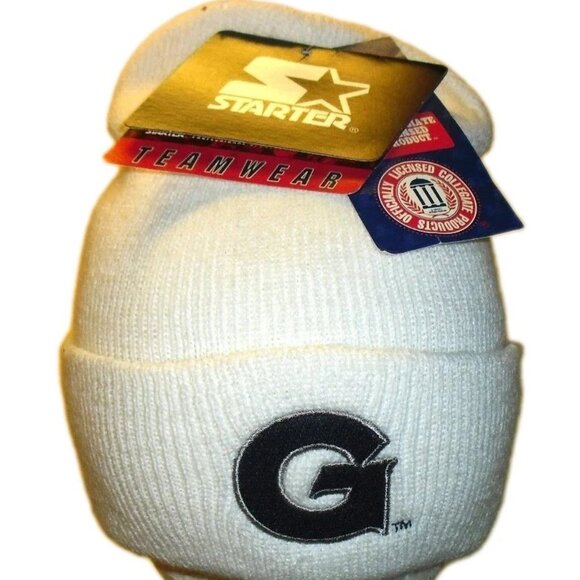 Georgetown Hoyas 90s Vintage Mens Cuffed White Beanie Winter Hat Cap New Ncaa - Picture 1 of 2